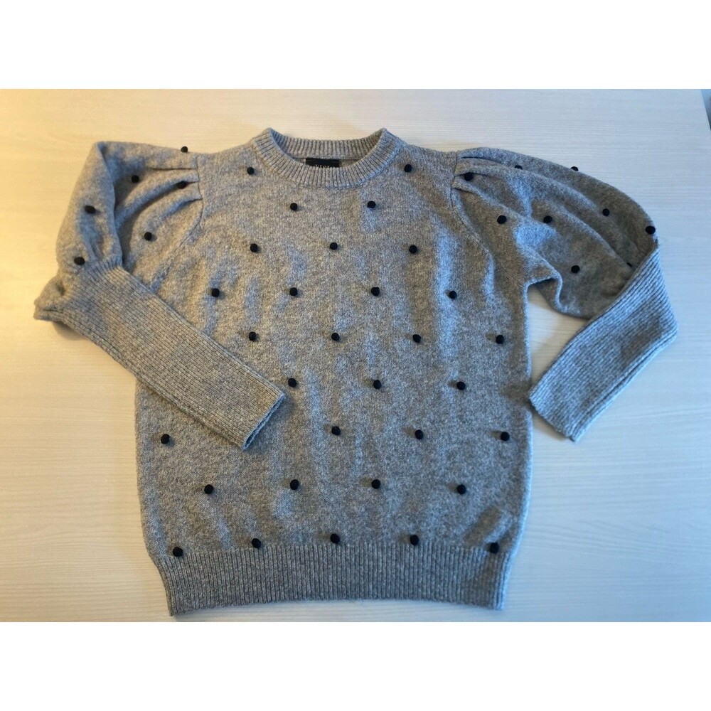 Vici Womens Grey Polka Dot Puff Sleeve Sweater Size Small